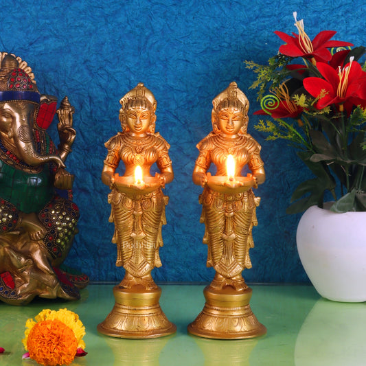 Brass Deep lakshmi/ Brass Deep Lady/ Brass Pavaai vilakku 9" - Budhshiv.com