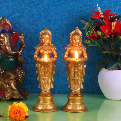 Brass Deep lakshmi/ Brass Deep Lady/ Brass Pavaai vilakku 9" - Budhshiv.com