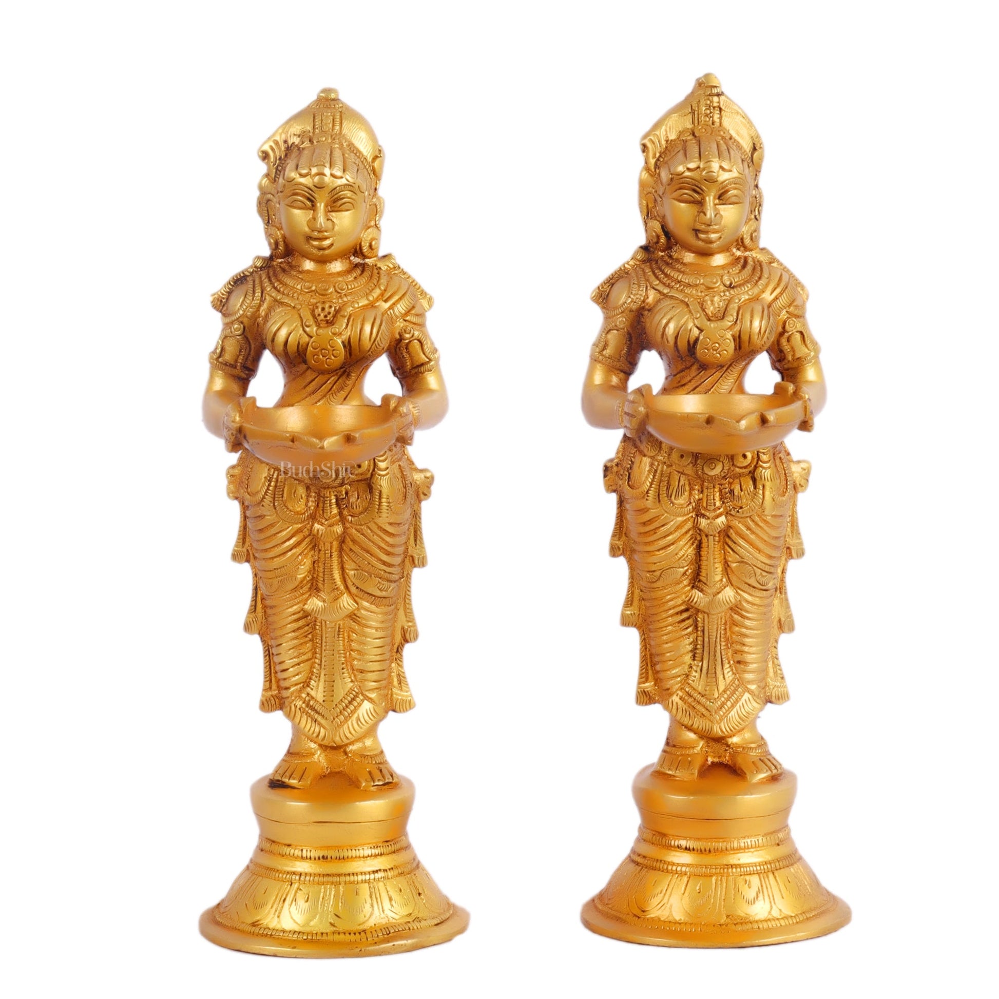 Brass Deep lakshmi/ Brass Deep Lady/ Brass Pavaai vilakku 9" - Budhshiv.com