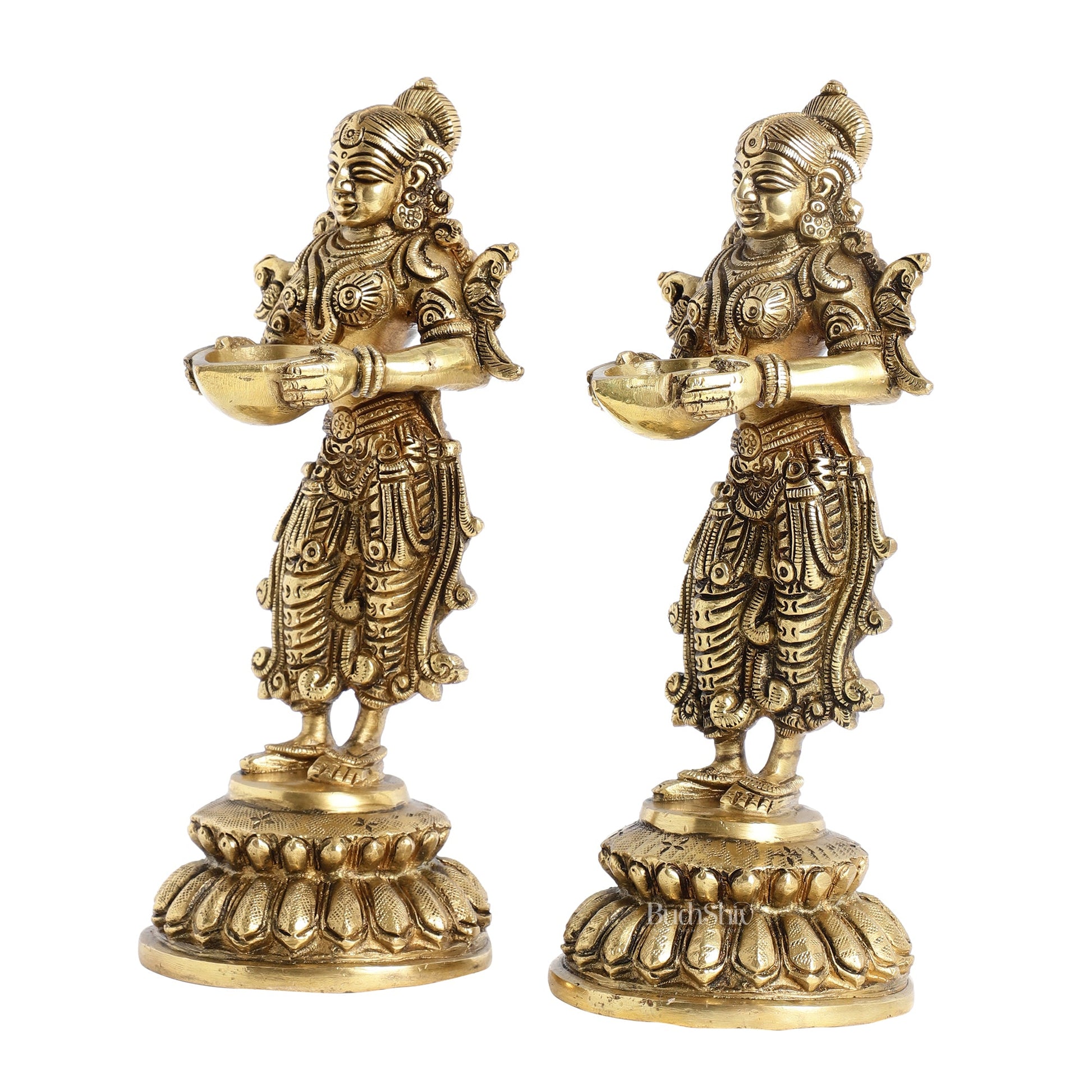 Brass Deep Lakshmi Pavaai Vilakku - 9 x 3.5 x 4.5 inch - Budhshiv.com
