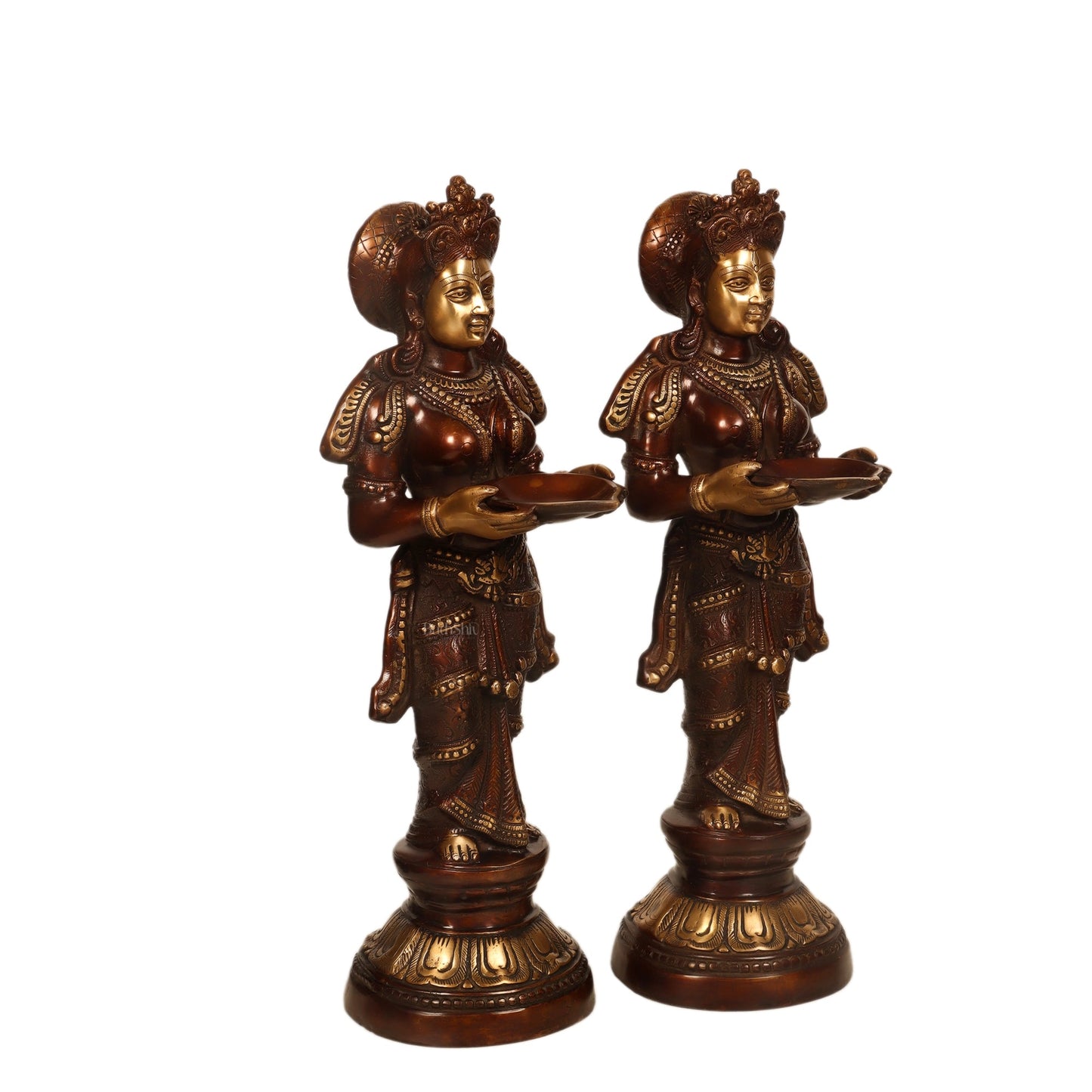 Brass Deep Lakshmi Pavaai Villaku 23 - Brown Gold | Traditional Handcrafted Lamp - Budhshiv.com