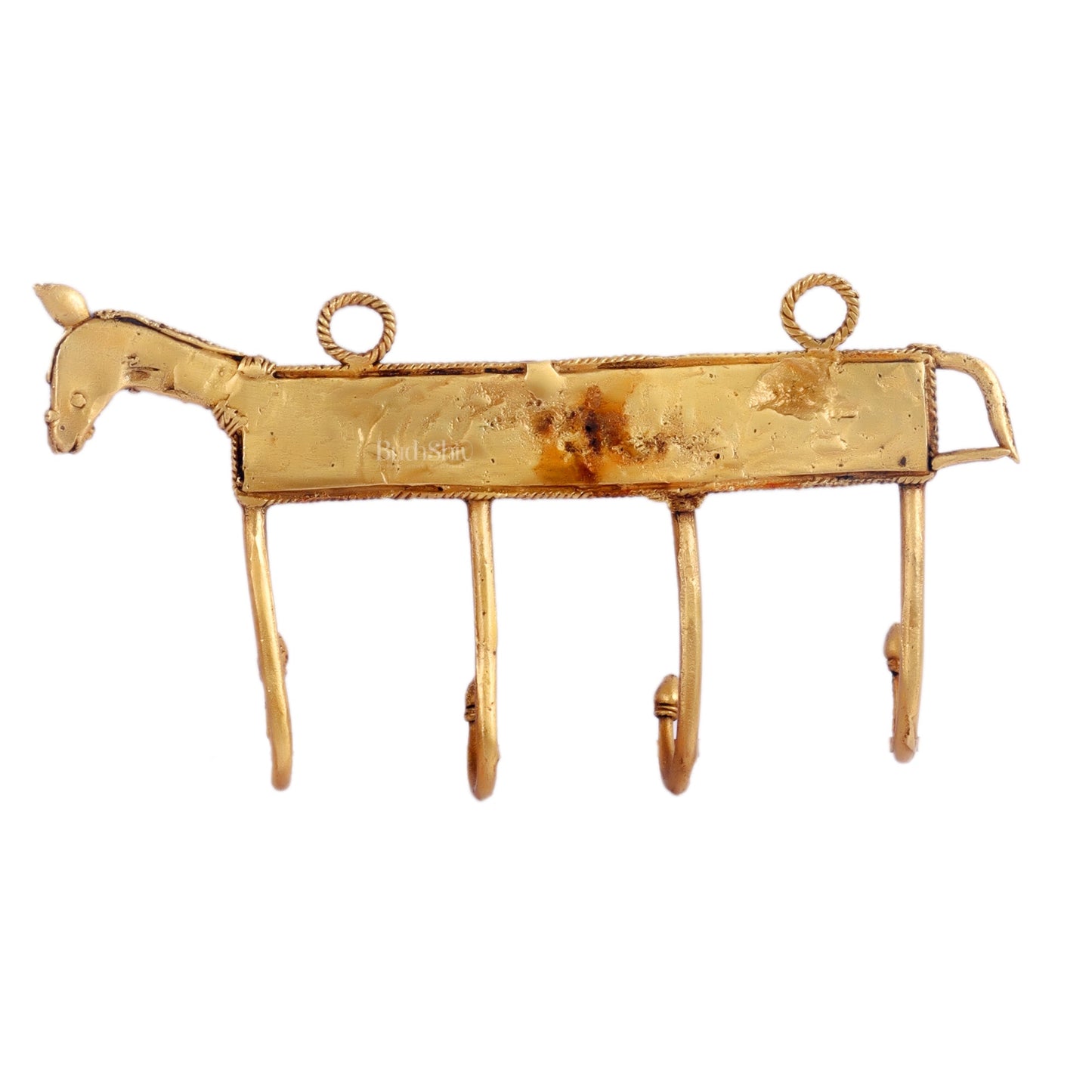 Brass Dokra horse Key Hanger | Handcrafted | 4 Hooks | - Budhshiv.com