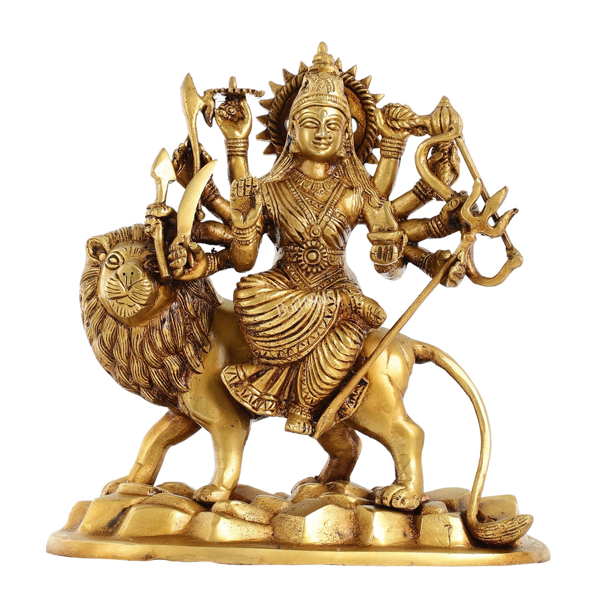 Brass Durga Ma Idol with ten arms - 9 Inch - Budhshiv.com