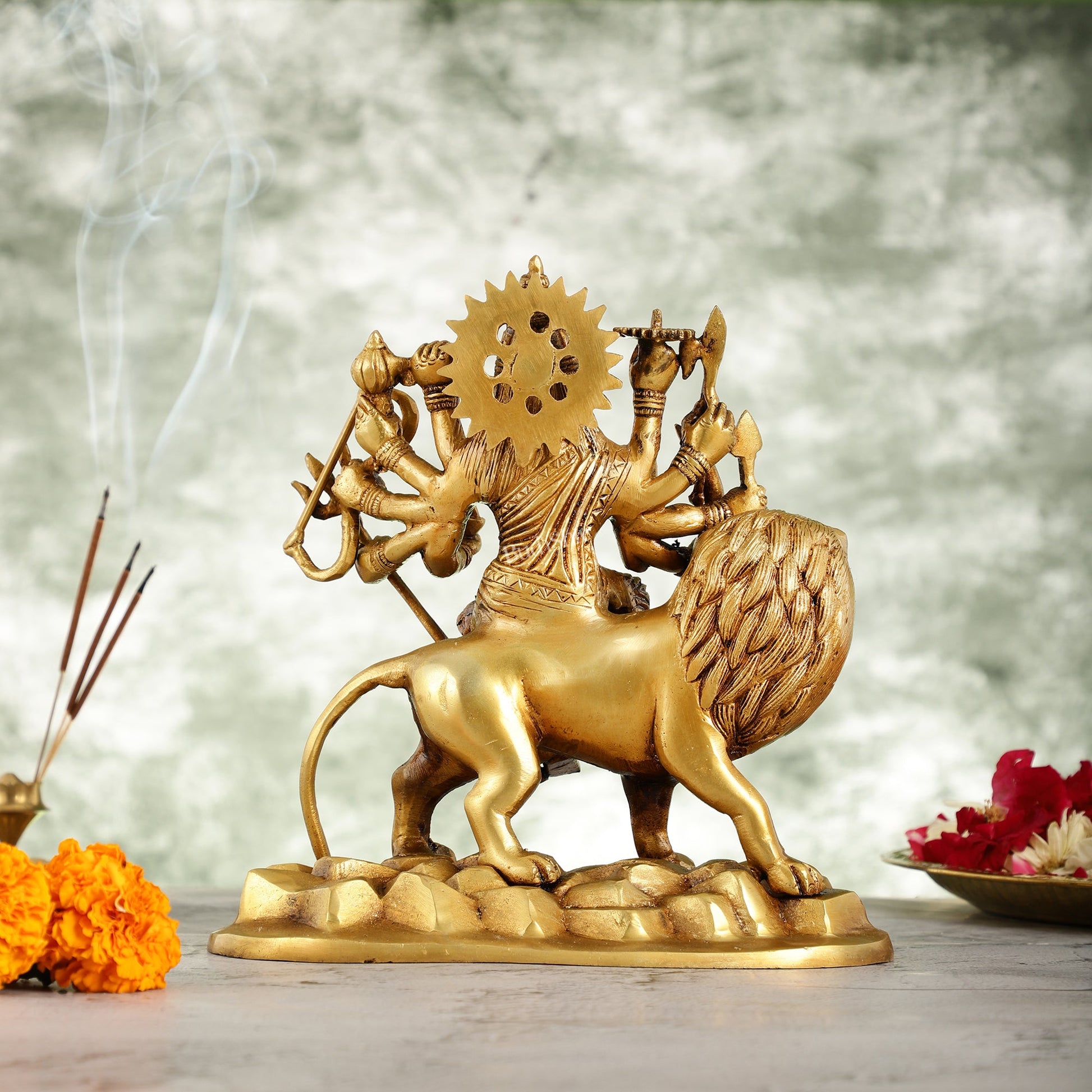 Brass Durga Ma Idol with ten arms - 9 Inch - Budhshiv.com