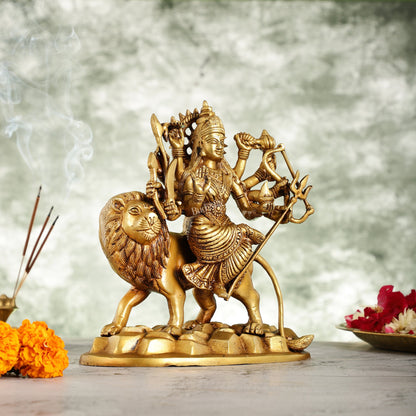 Brass Durga Ma Idol with ten arms - 9 Inch - Budhshiv.com