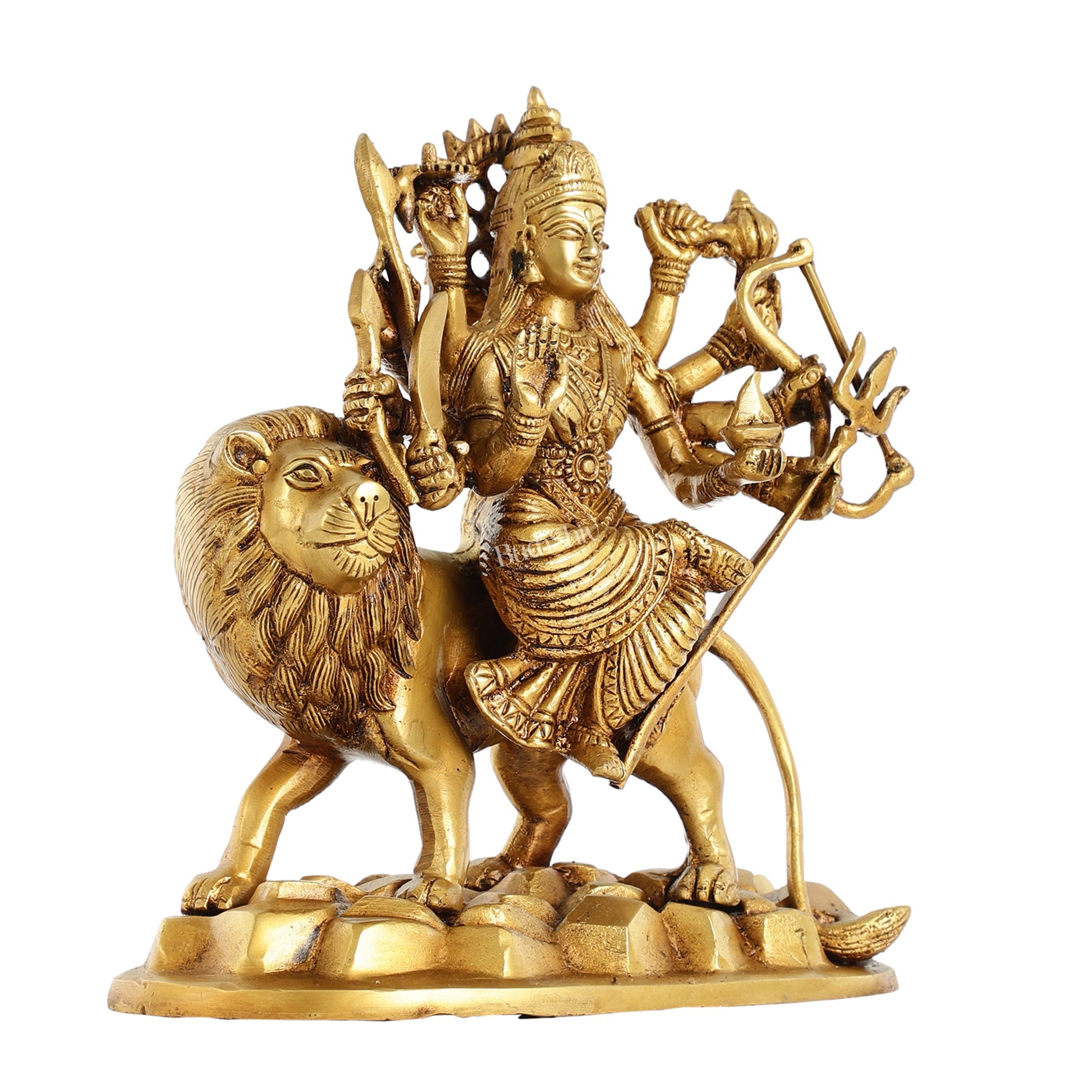 Brass Durga Ma Idol with ten arms - 9 Inch - Budhshiv.com