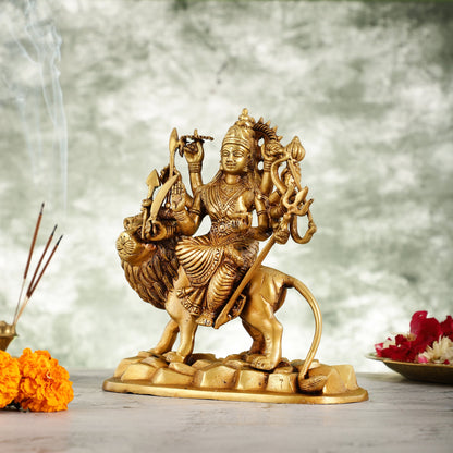 Brass Durga Ma Idol with ten arms - 9 Inch - Budhshiv.com