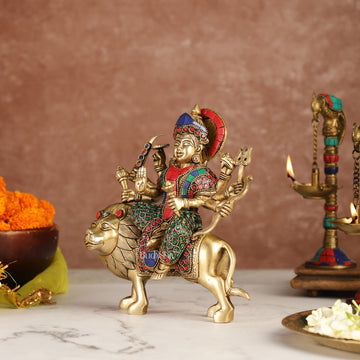 Brass Durga Superfine Statue 8" Stonework - Budhshiv.com