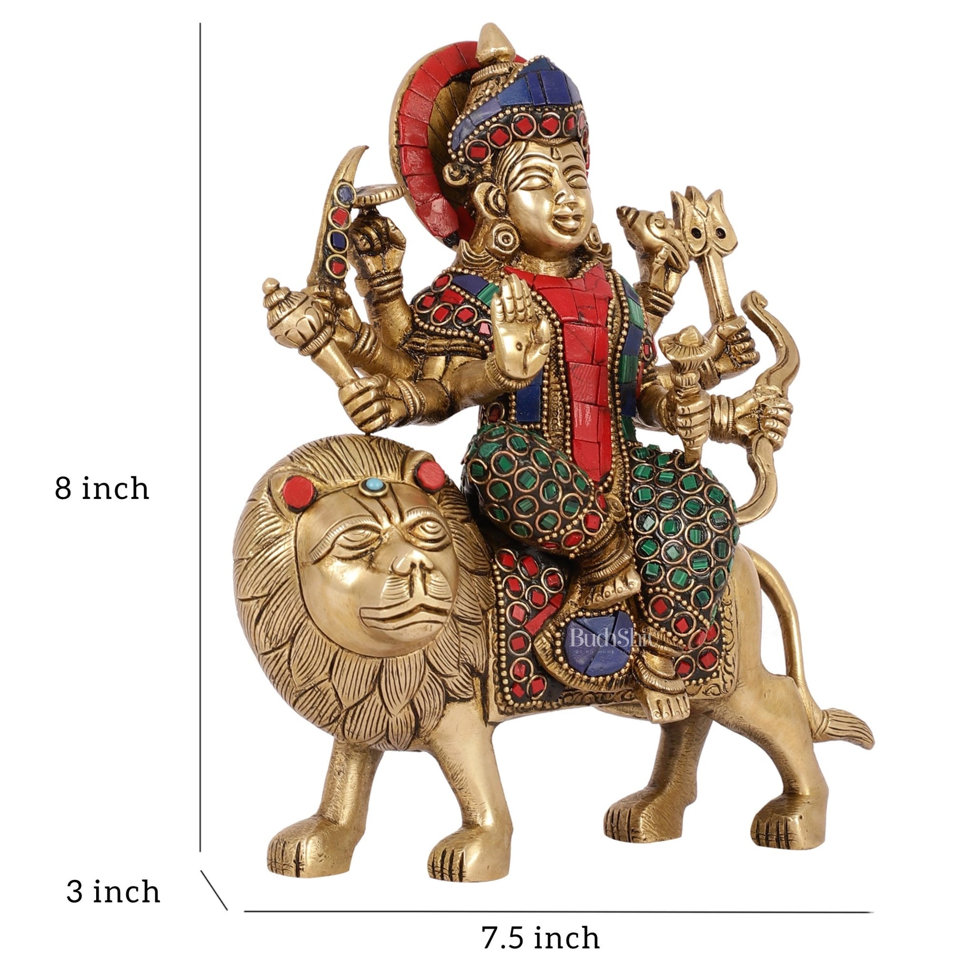 Brass Durga Superfine Statue 8" Stonework - Budhshiv.com