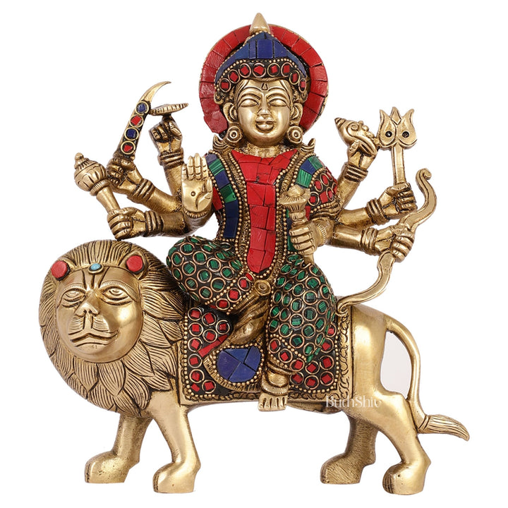 Brass Durga Superfine Statue 8" Stonework - Budhshiv.com