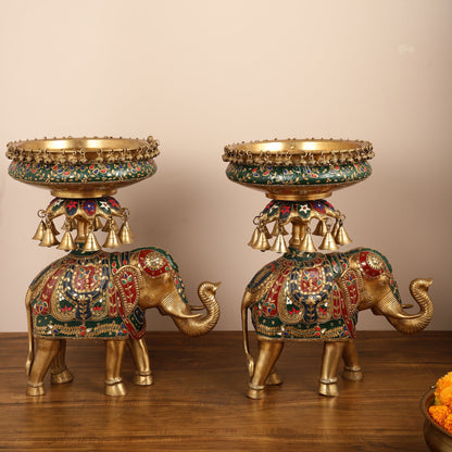 Brass elephant urli Large 21 inch pair - Budhshiv.com