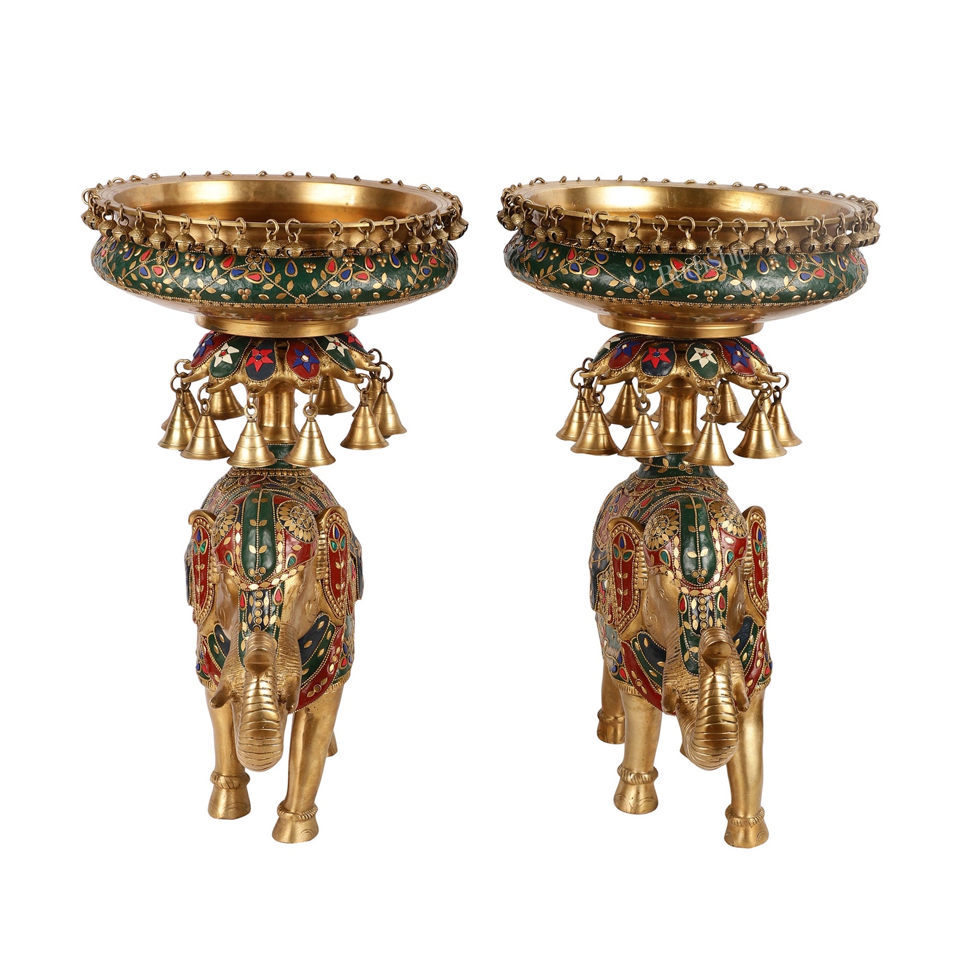 Brass elephant urli Large 21 inch pair - Budhshiv.com