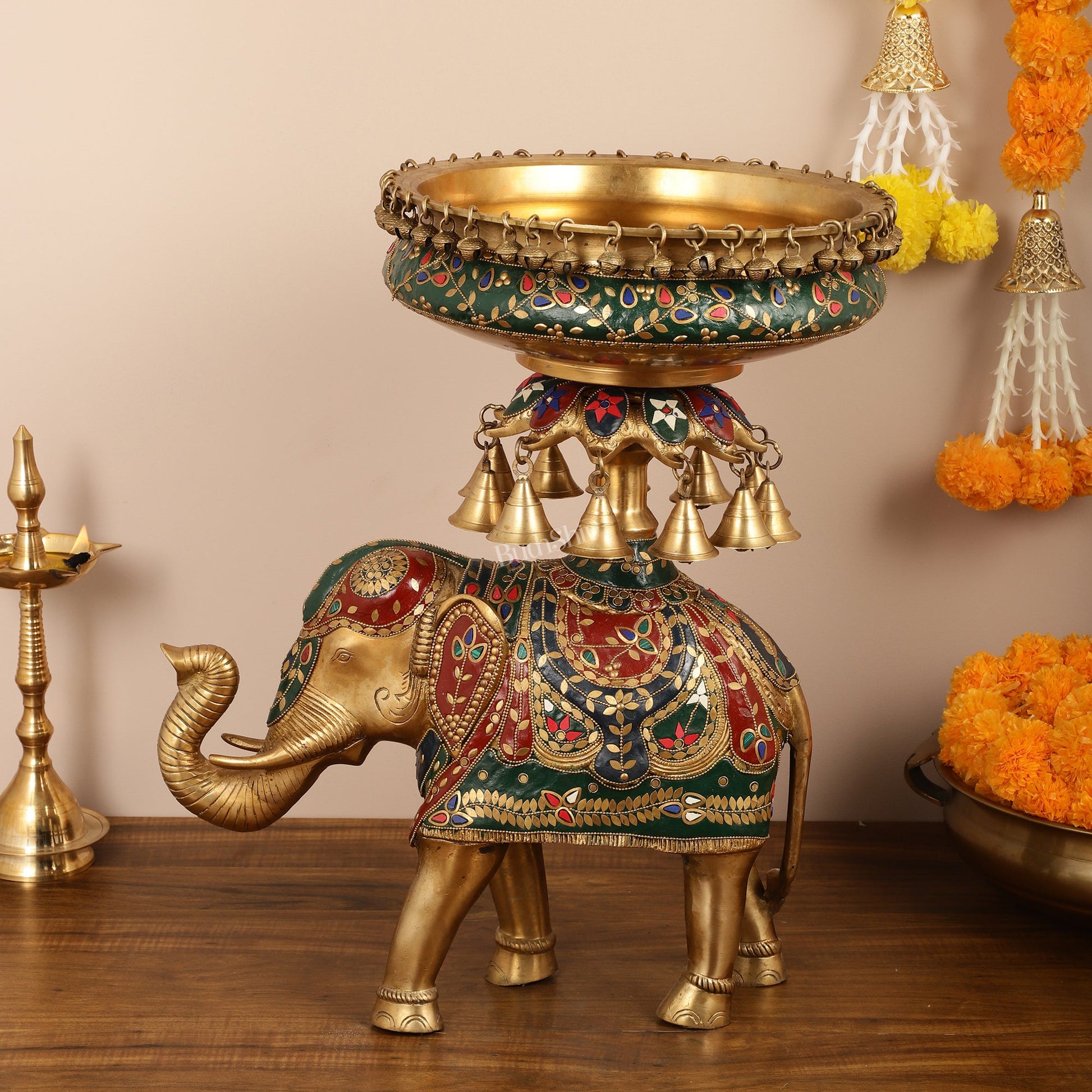 Brass elephant urli Large 21 inch - Budhshiv.com