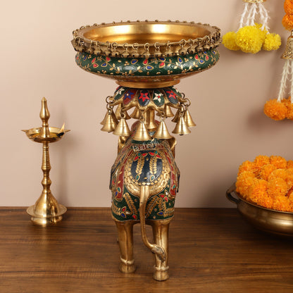 Brass elephant urli Large 21 inch - Budhshiv.com