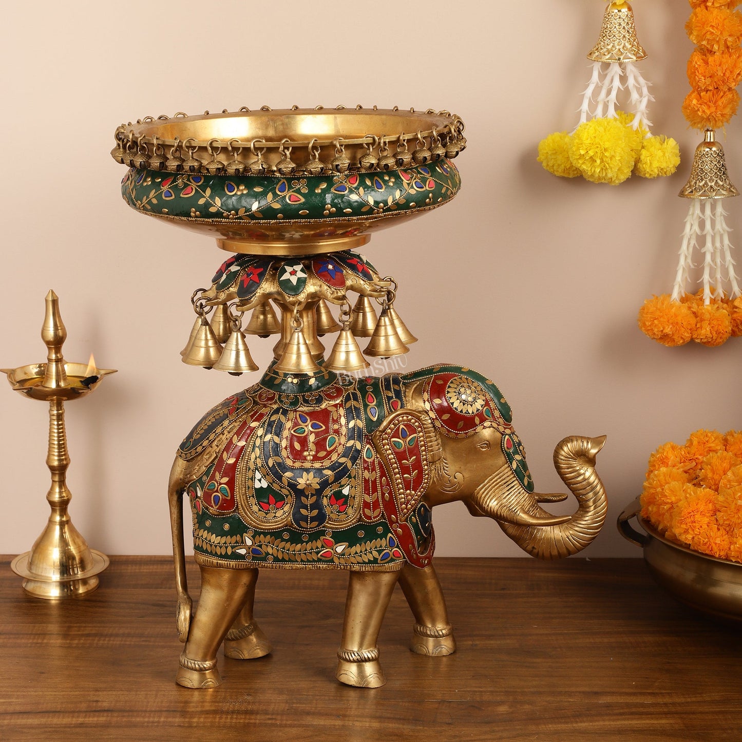 Brass elephant urli Large 21 inch - Budhshiv.com