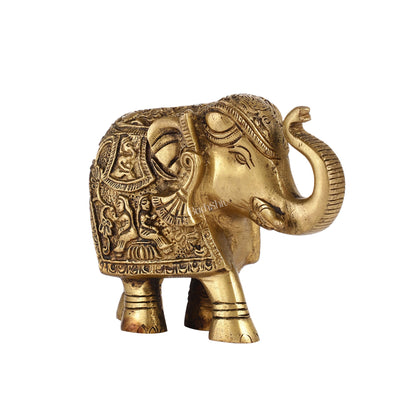 Brass Engraved Elephant Statue table accent 5" - Budhshiv.com