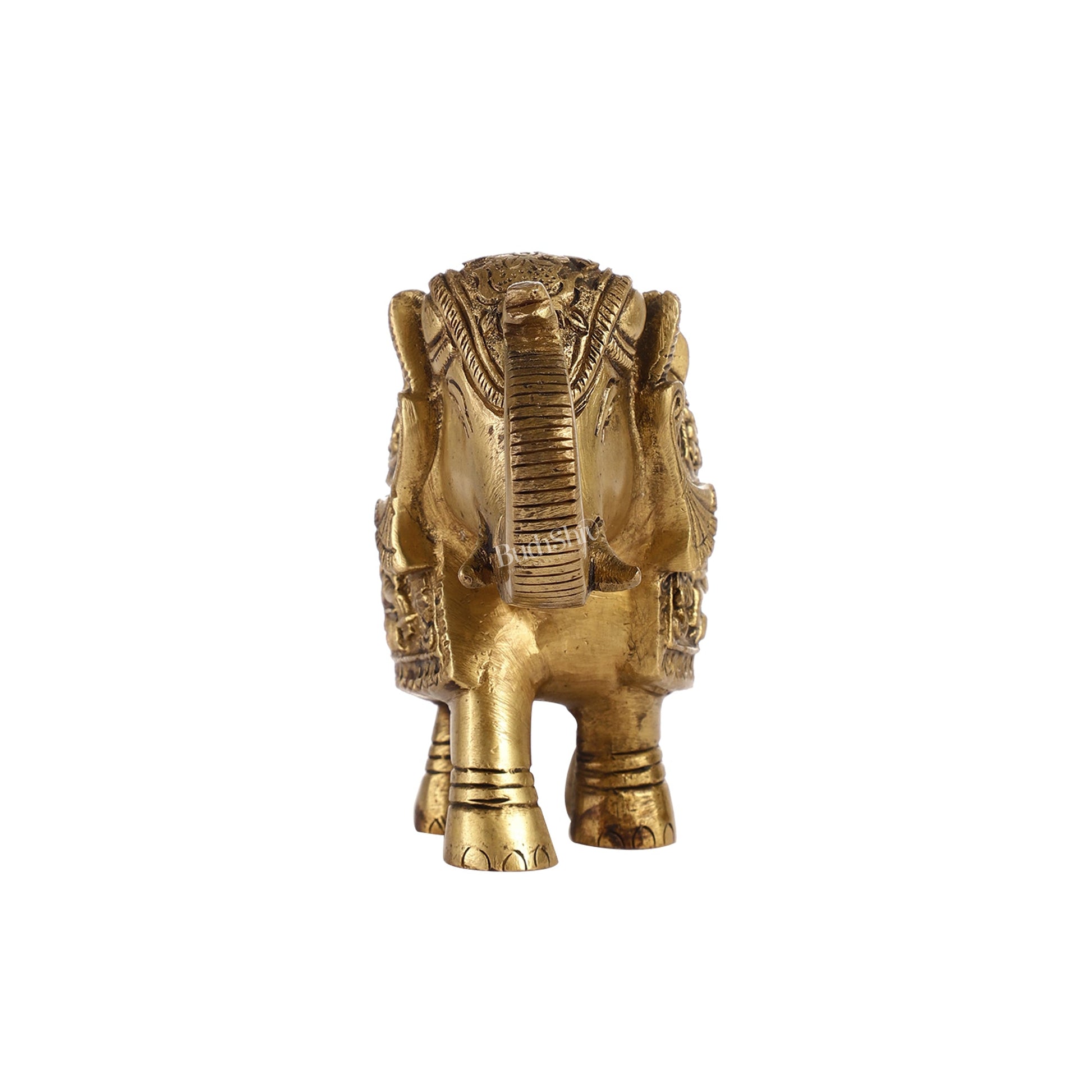 Brass Engraved Elephant Statue table accent 5" - Budhshiv.com