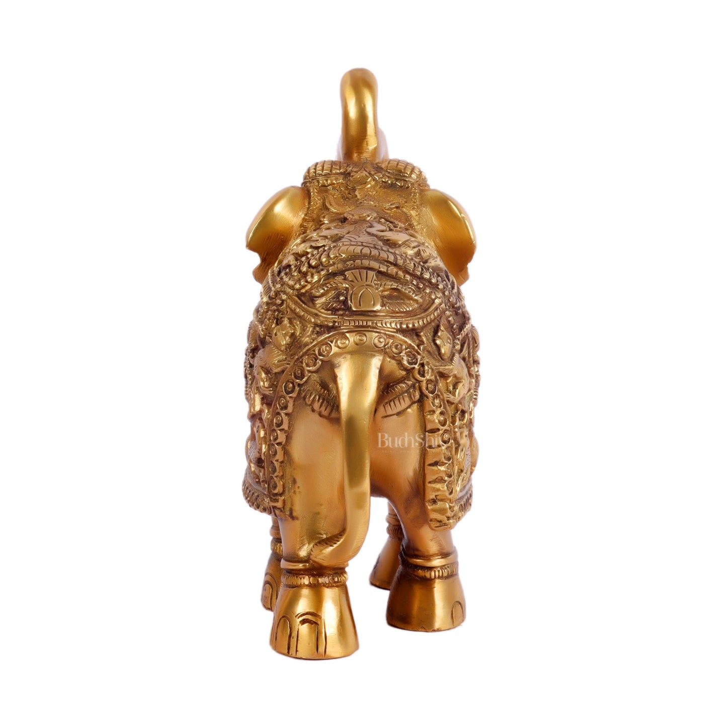 Brass Engraved Elephant Statue table accent 7" - Budhshiv.com
