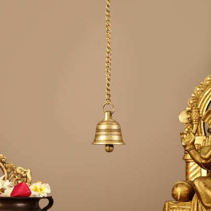 Brass Engraved hanging bell 2.5 inch diameter - Budhshiv.com