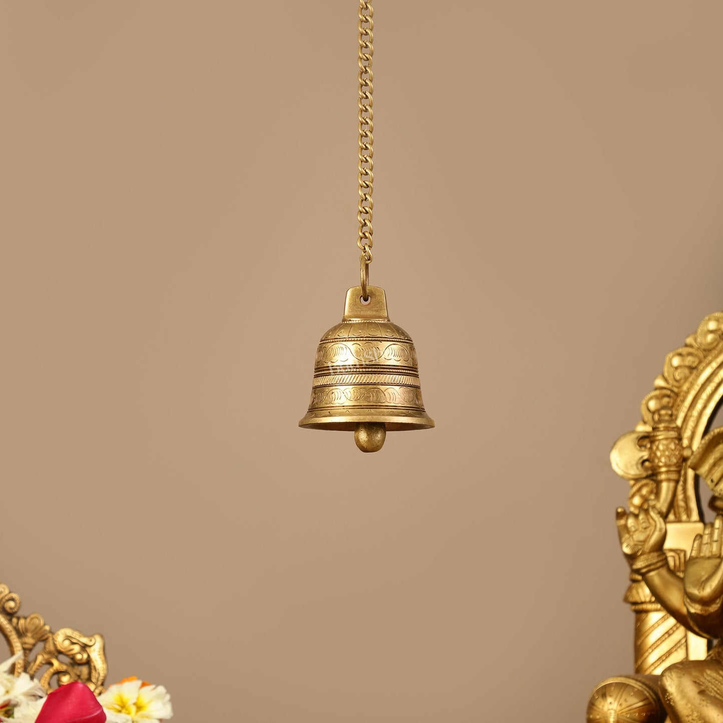 Brass Engraved hanging bell 3 inch diameter - Budhshiv.com