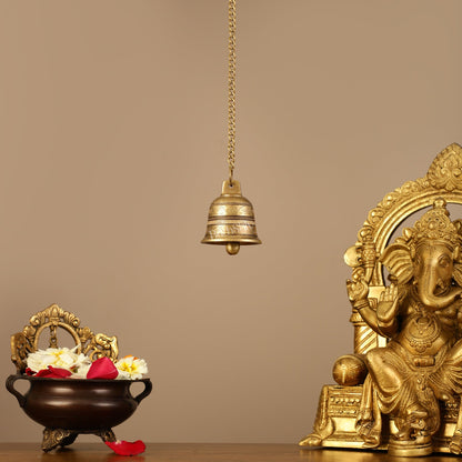 Brass Engraved hanging bell 3 inch diameter - Budhshiv.com