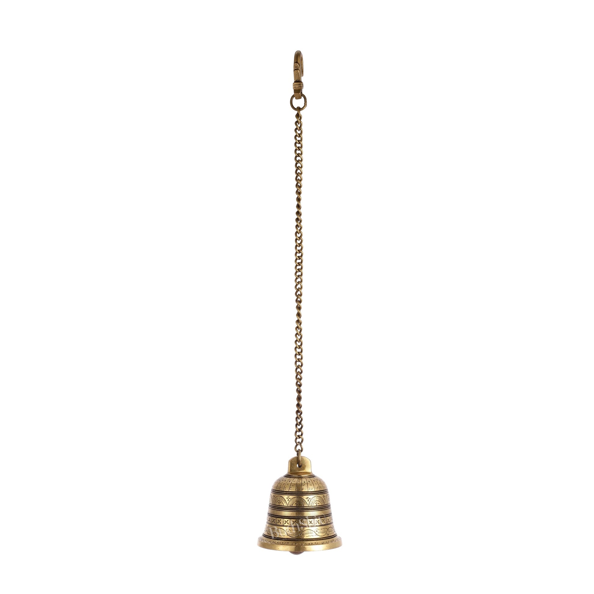 Brass Engraved hanging bell 4.5 inch diameter - Budhshiv.com