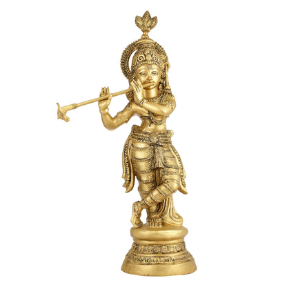 Brass Ever-smiling Krishna Playing Flute Statue | Height 28 Inch - Budhshiv.com