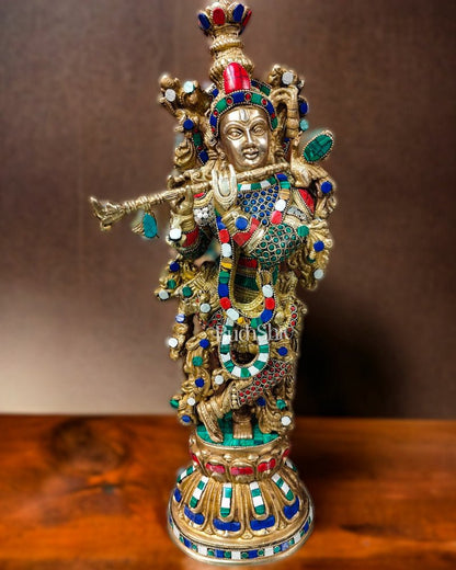 Brass Fine Quality Krishna Statue | 18 inch - Budhshiv.com