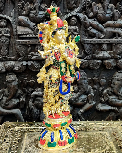 Brass Fine Quality Krishna Statue | 18 inch - Budhshiv.com