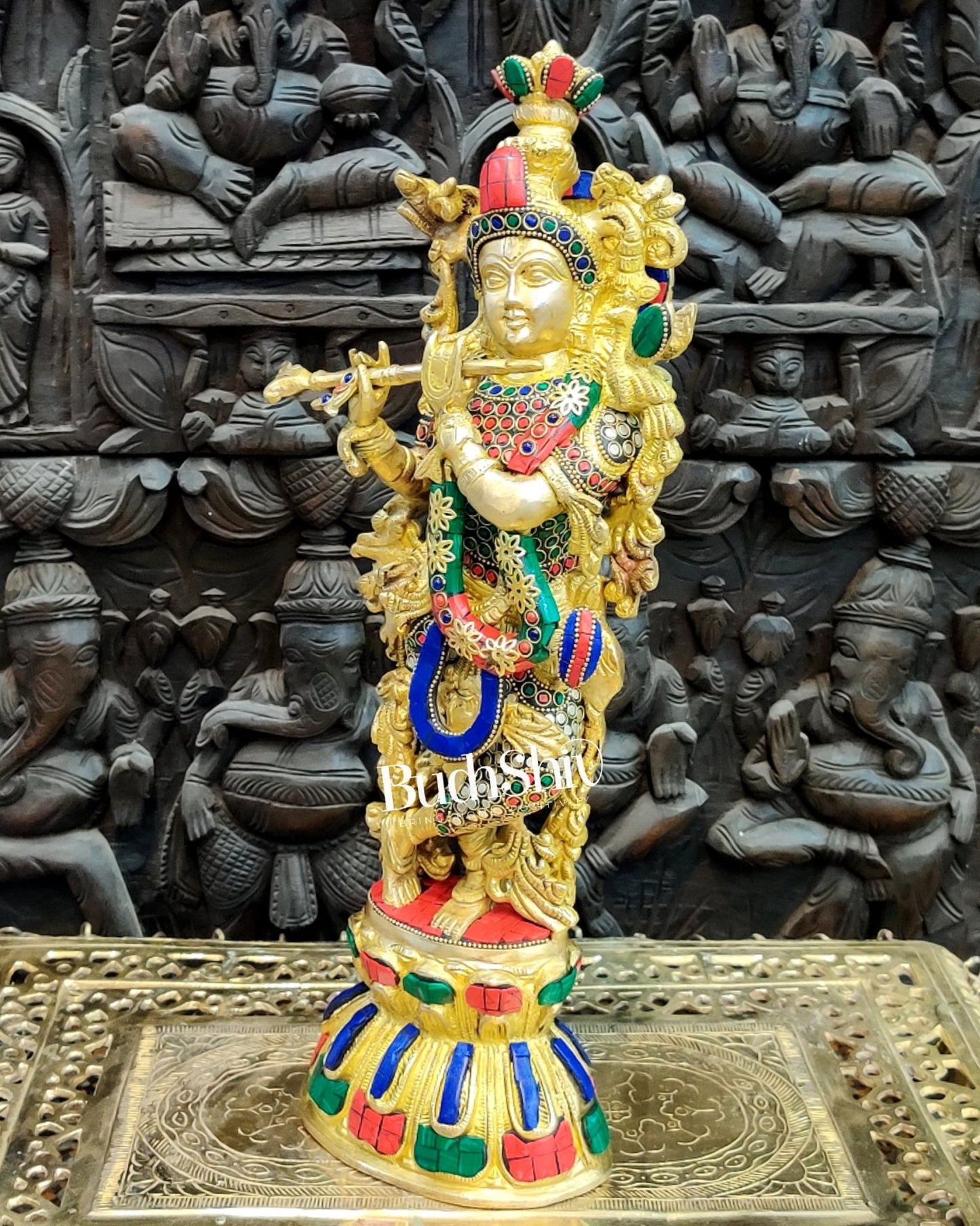 Brass Fine Quality Krishna Statue | 18 inch - Budhshiv.com