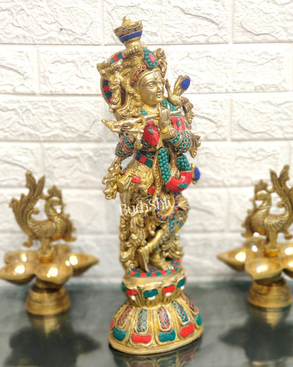 Brass Fine Quality Krishna Statue | Height 18 inch - Budhshiv.com