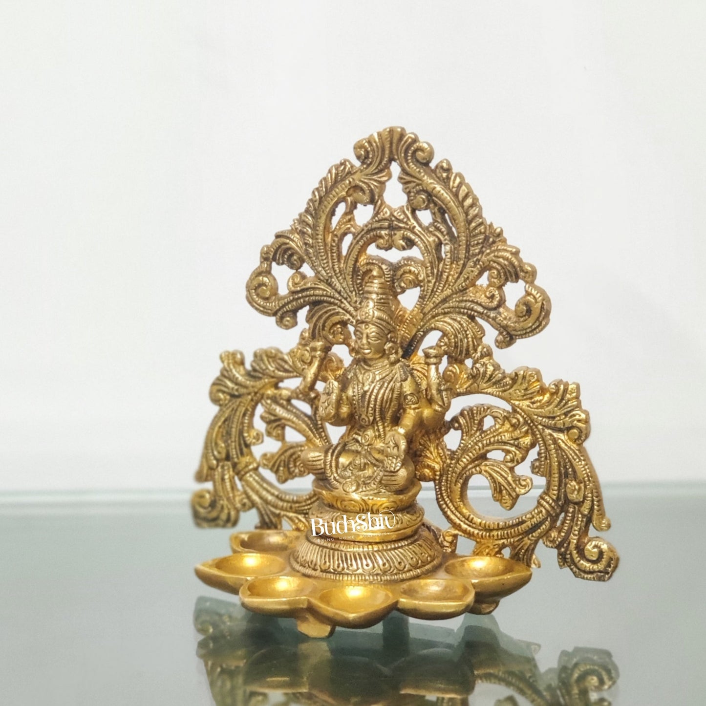 Brass Fine Quality Lord Ganesha and Goddess Lakshmi Panchdeep - Pair or Single panchdeepam 6.5" - Budhshiv.com