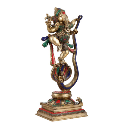 Brass Ganapathi Dancing on Snake 26" - Budhshiv.com