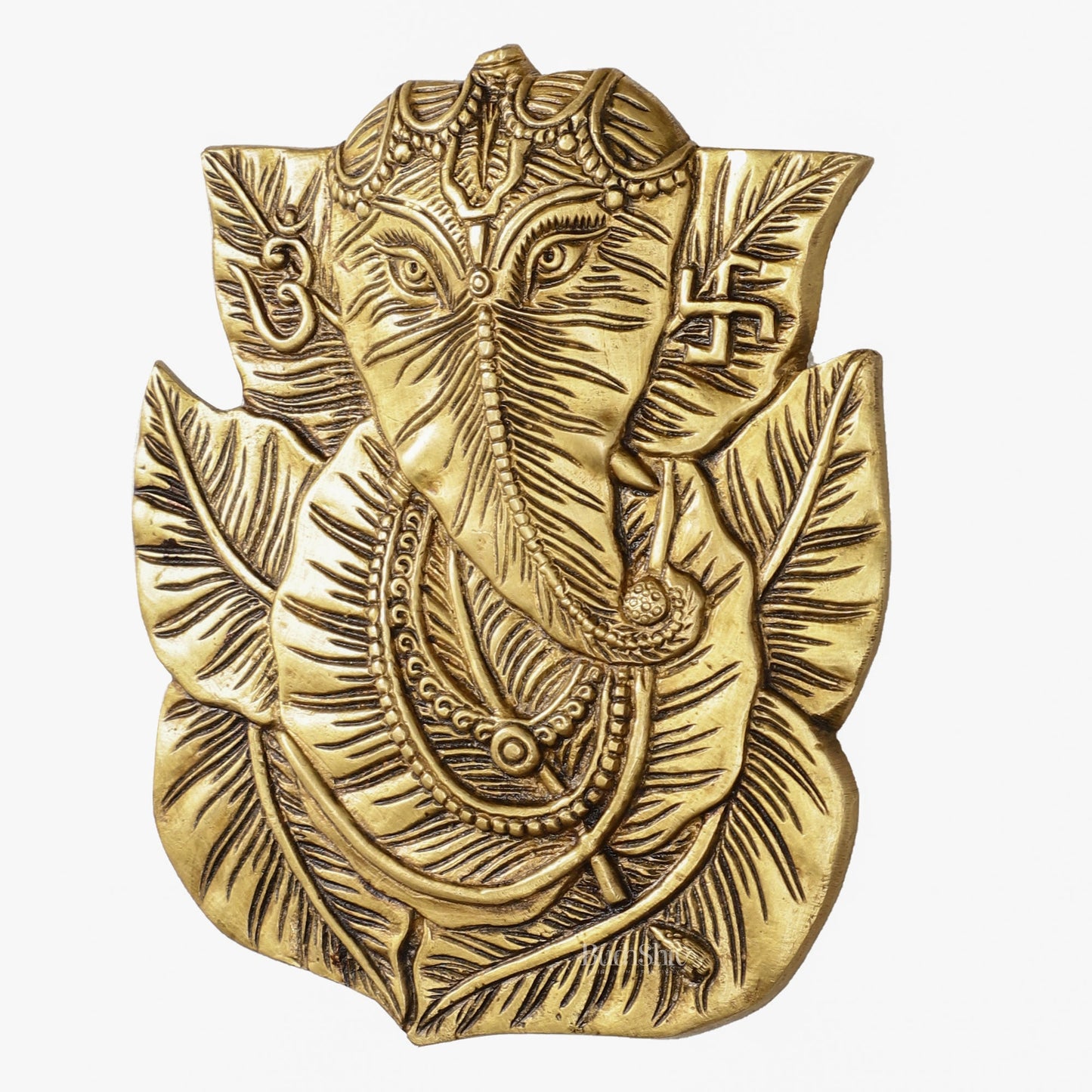 Brass Ganapathi on Peepal Leaf Wall Hanging - 8.5 inches - Budhshiv.com