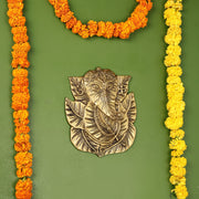 Brass Ganapathi on Peepal Leaf Wall Hanging - 8.5 inches - Budhshiv.com