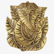 Brass Ganapathi on Peepal Leaf Wall Hanging - 8.5 inches - Budhshiv.com