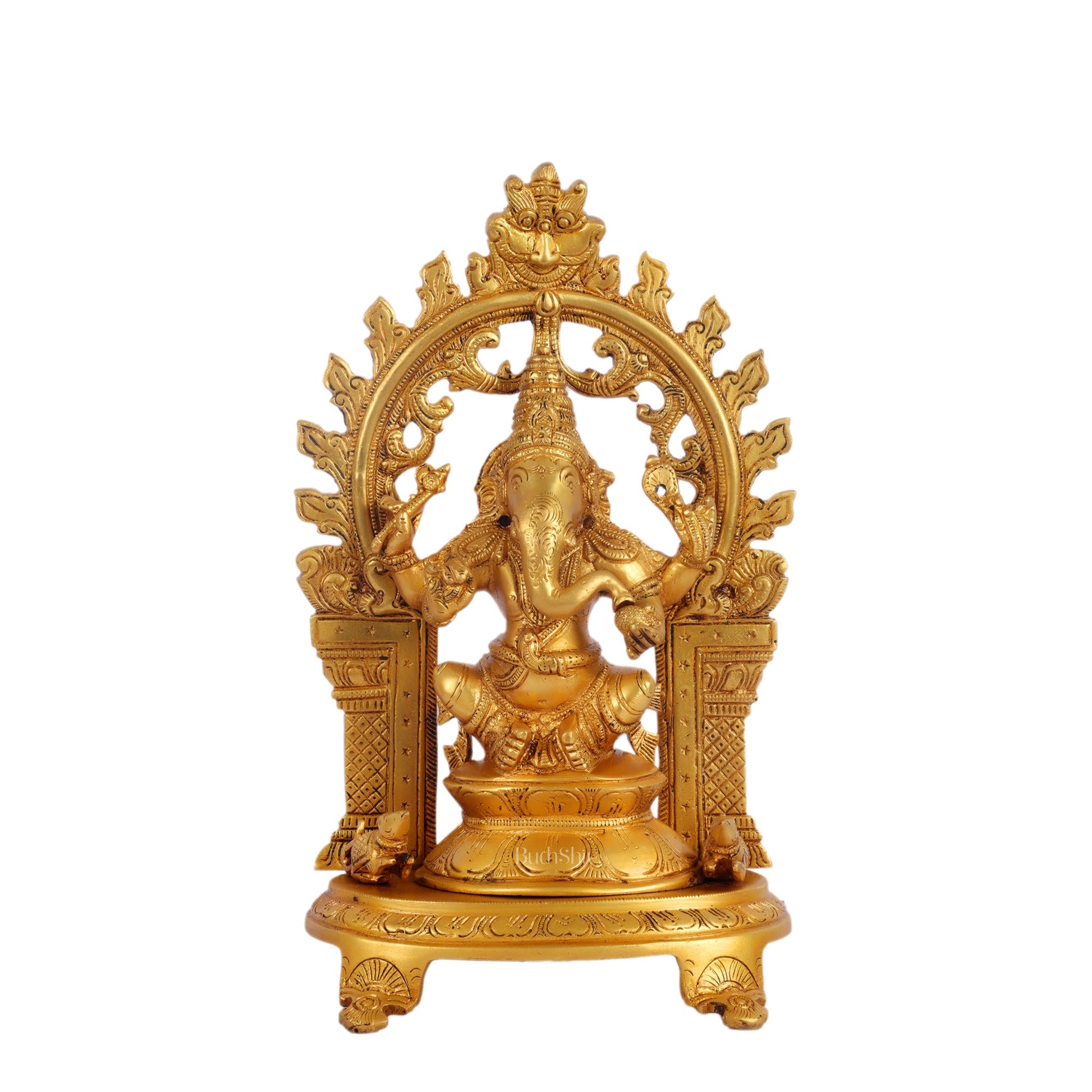 Brass Ganapathi Statue with Mouse 12 inch - Budhshiv.com