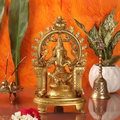 Brass Ganapathi Statue with Mouse 12 inch - Budhshiv.com