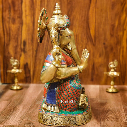 Brass Ganapathi Statue with stonework 22" - Budhshiv.com