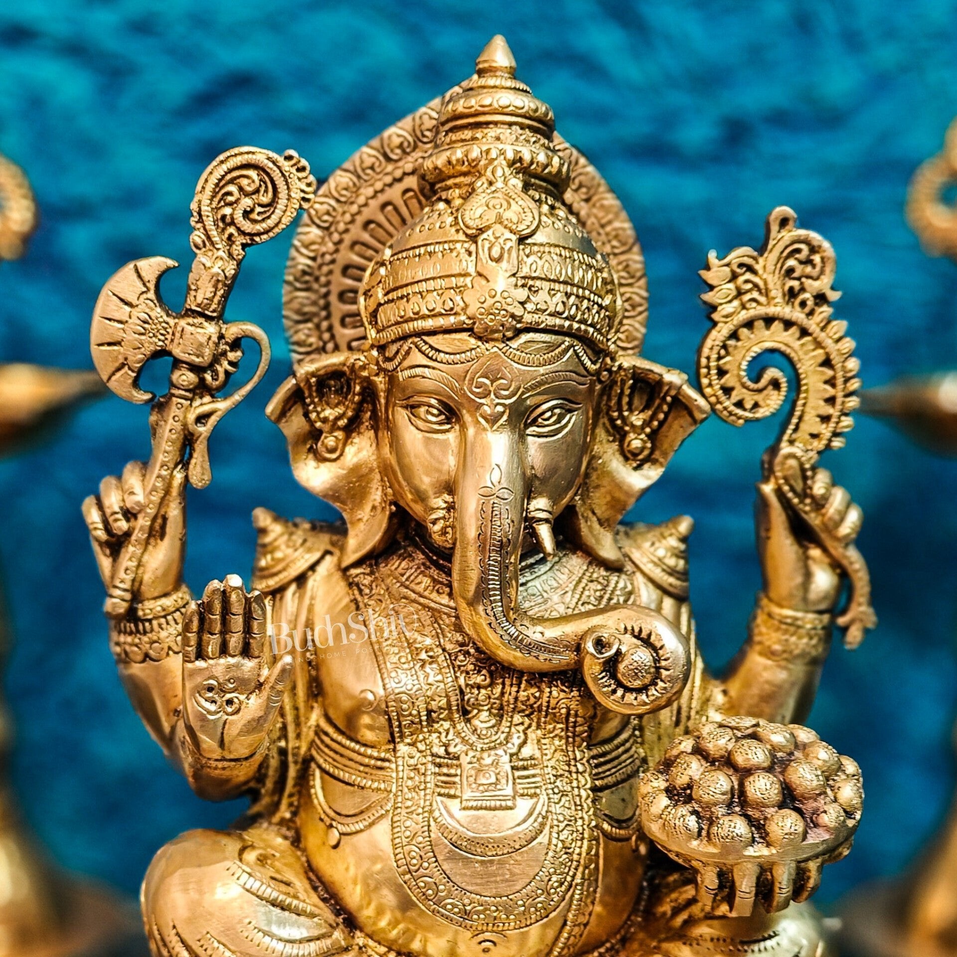 Brass Ganapati Idol Seated on Lotus | 12" Height - Budhshiv.com