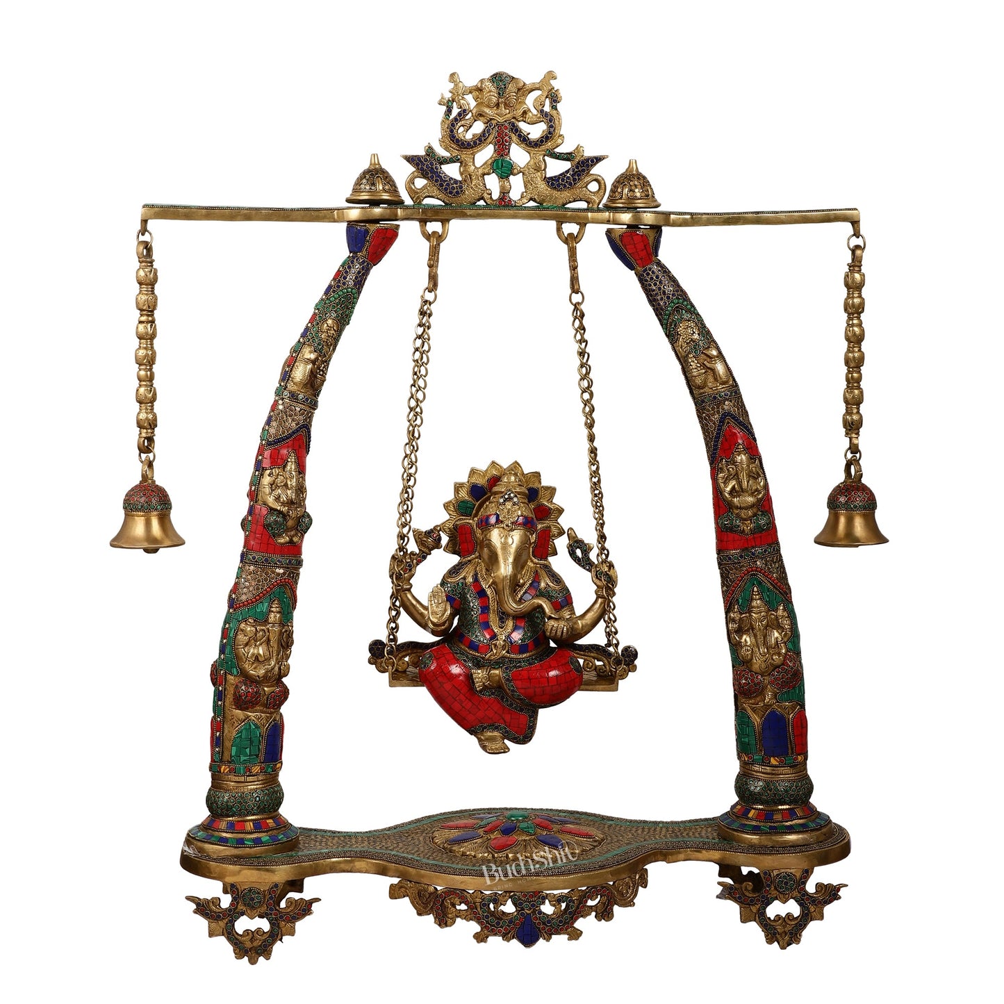 Brass Ganapati Swing | Large-sized Masterpiece (35x29x12 inches) - Budhshiv.com