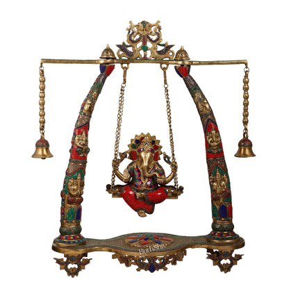 Brass Ganapati Swing | Large-sized Masterpiece (35x29x12 inches) - Budhshiv.com