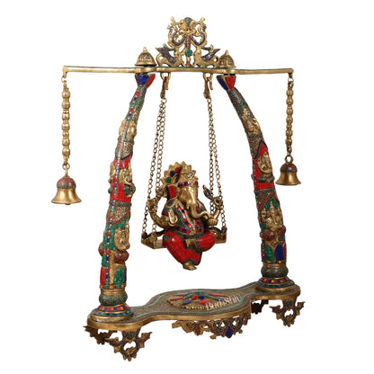 Brass Ganapati Swing | Large-sized Masterpiece (35x29x12 inches) - Budhshiv.com