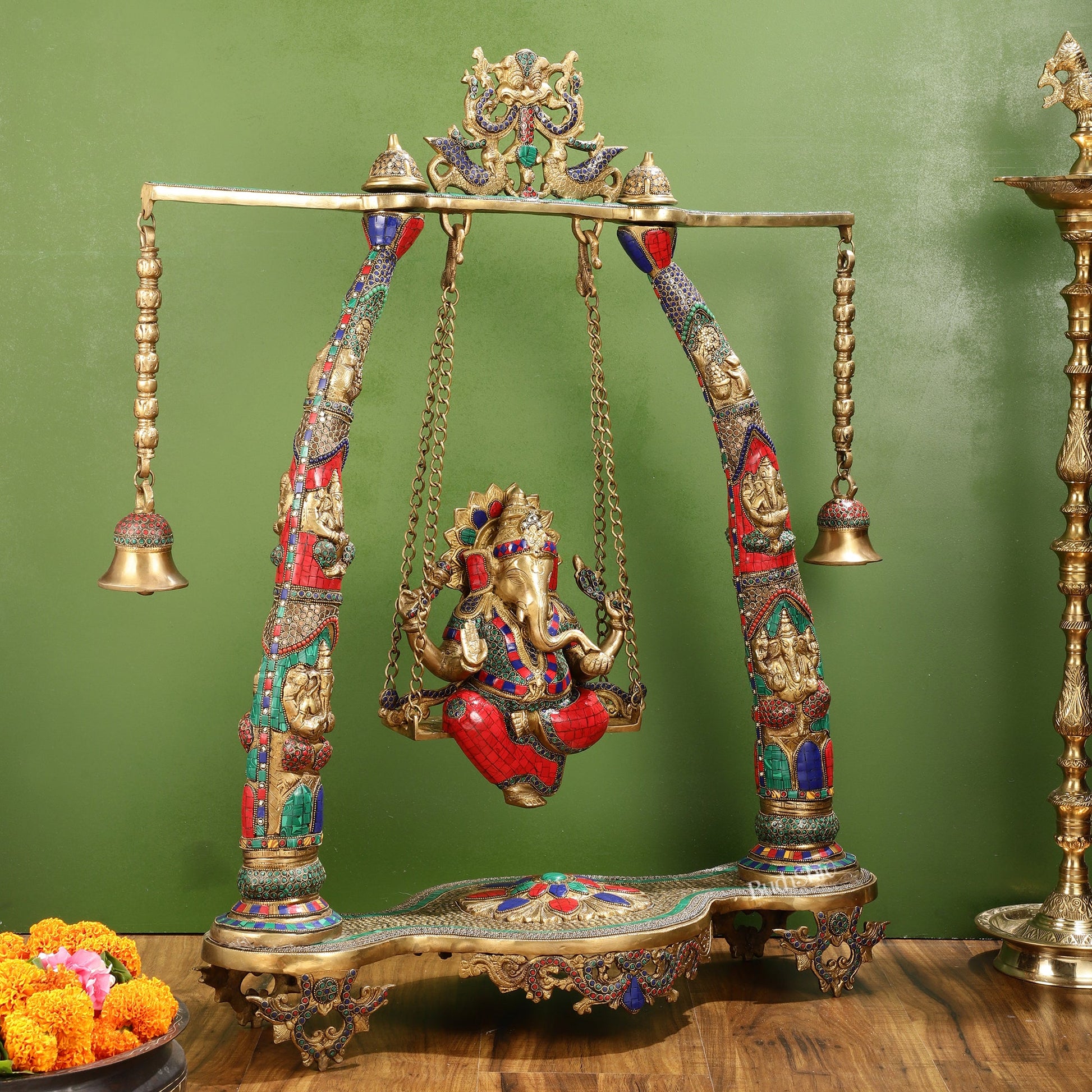 Brass Ganapati Swing | Large-sized Masterpiece (35x29x12 inches) - Budhshiv.com