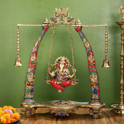 Brass Ganapati Swing | Large-sized Masterpiece (35x29x12 inches) - Budhshiv.com