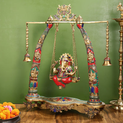 Brass Ganapati Swing | Large-sized Masterpiece (35x29x12 inches) - Budhshiv.com