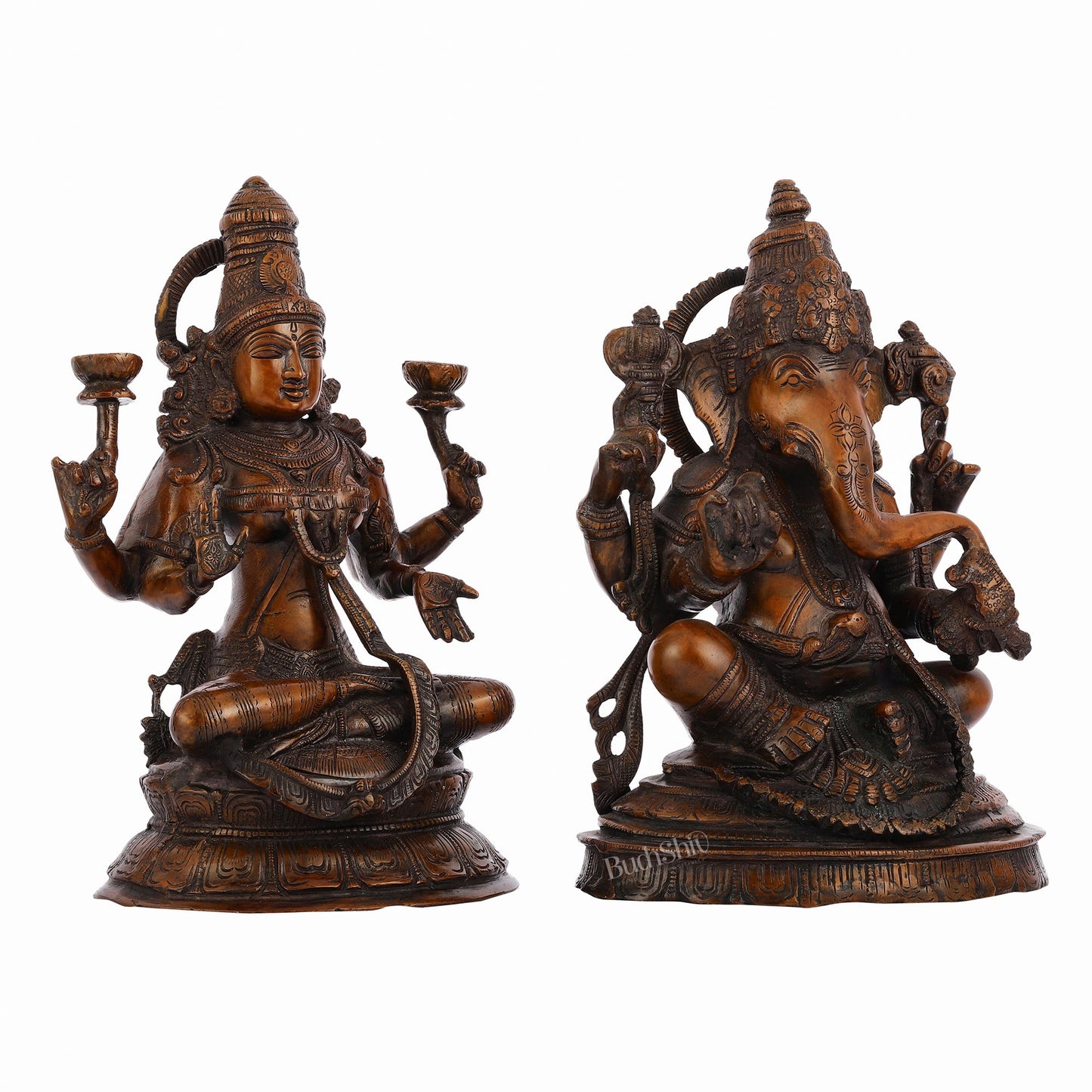 Brass Ganesh Lakshmi Idols - 11" - Budhshiv.com