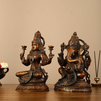 Brass Ganesh Lakshmi Idols - 11" - Budhshiv.com