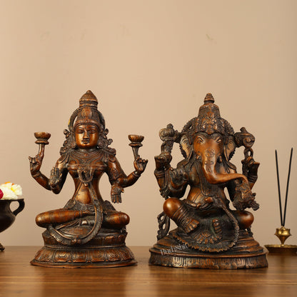 Brass Ganesh Lakshmi Idols - 11" - Budhshiv.com