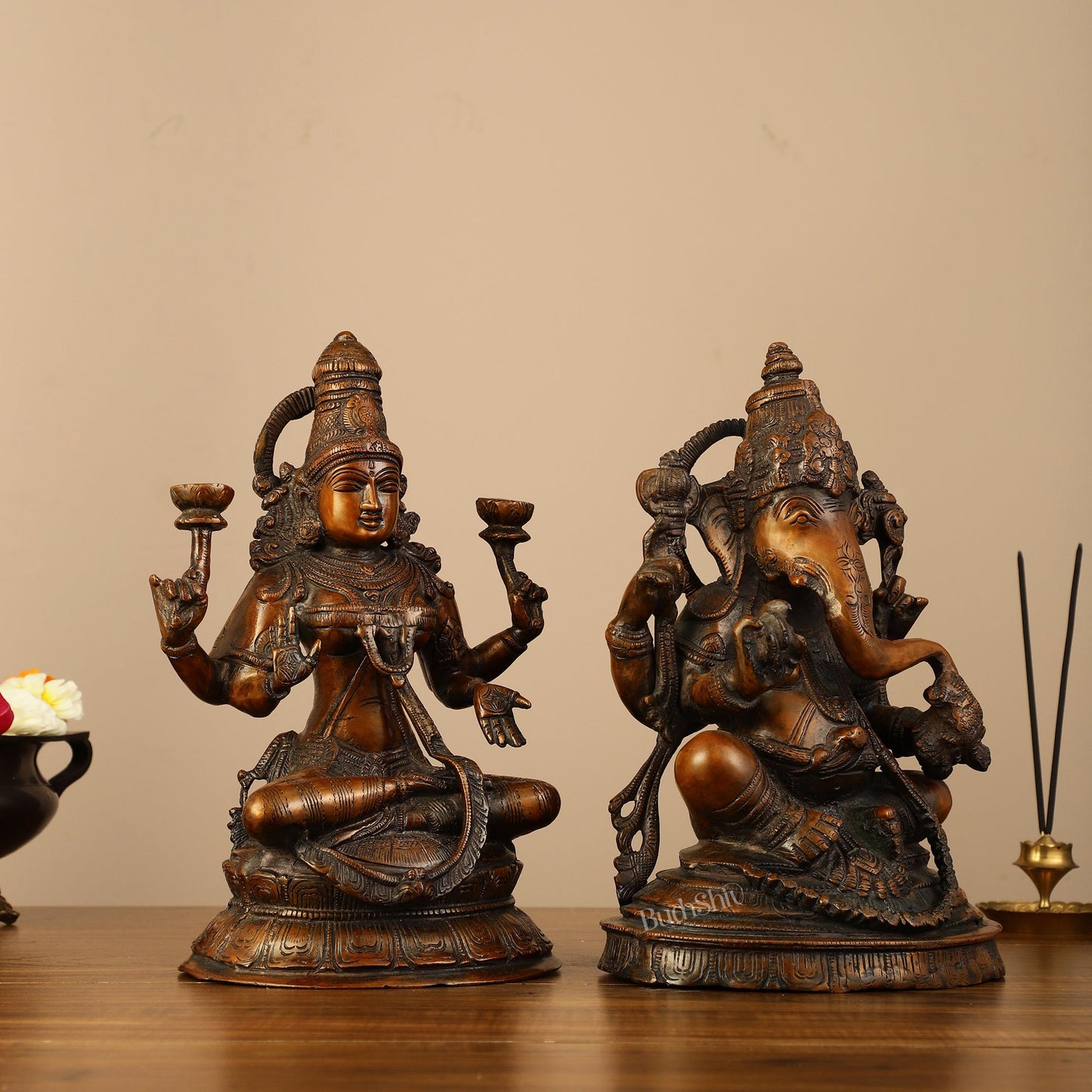 Brass Ganesh Lakshmi Idols - 11" - Budhshiv.com